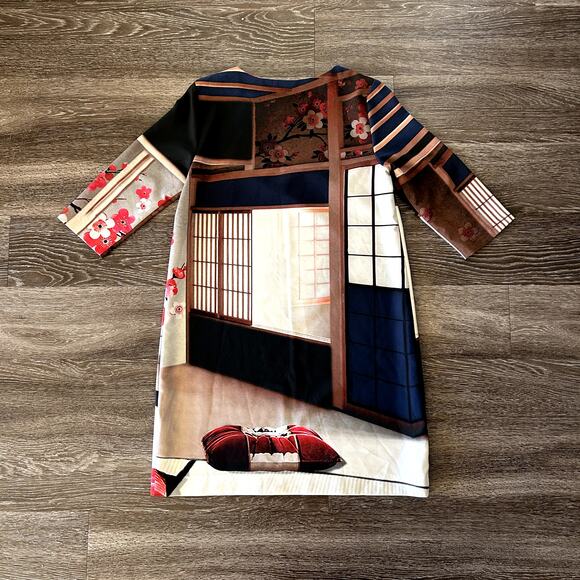 EUC Cop.Copine Paris Megumi Robe Dress Size 40 Shift 3/4 Sleeve Graphic Print - Picture 5 of 14